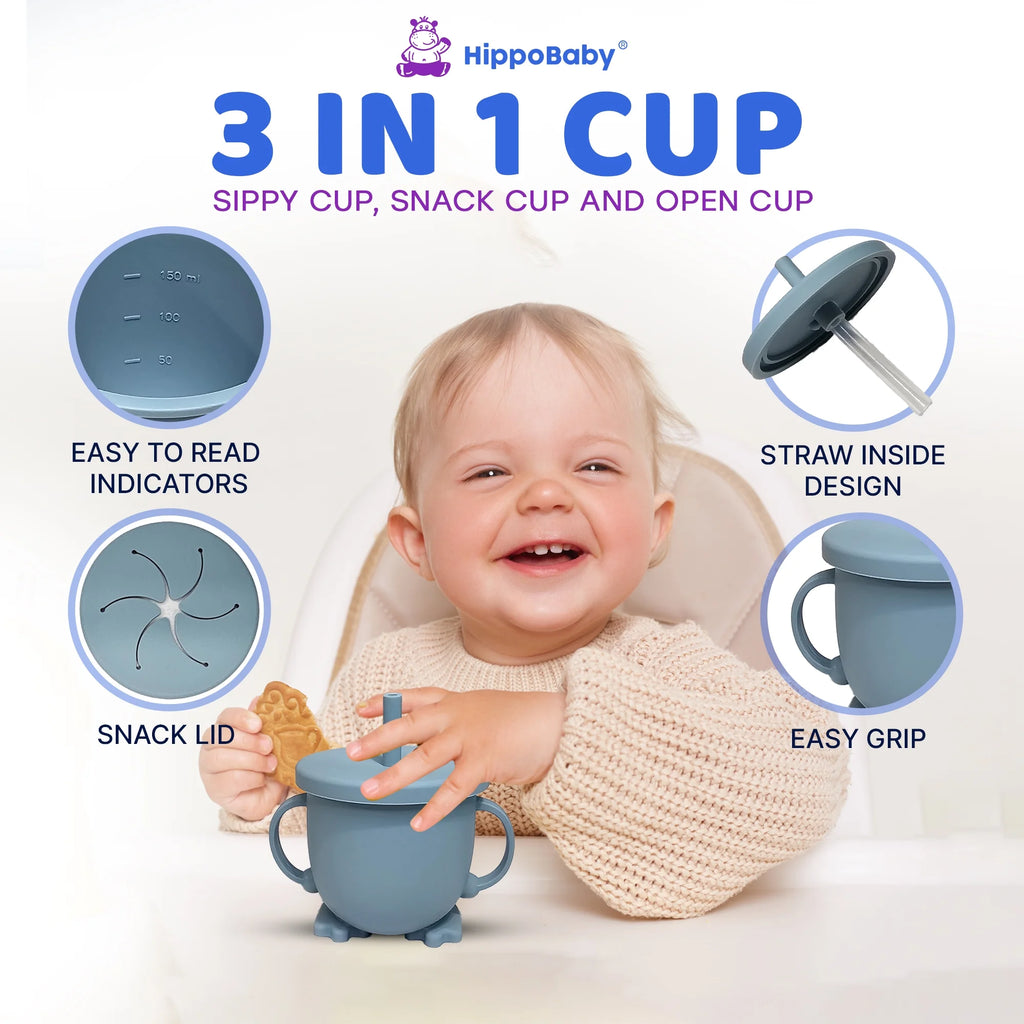 10 Piece Silicone Baby Feeding Set with Bib, Cup, Divided Plate, Bowl, and Self-Feeding Spoons (Sky)