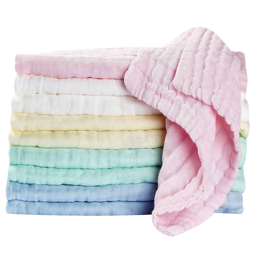 Soft Newborn Essentials - Muslin Washcloths & Towels for Sensitive Skin - 10 Pack, 10X10 Inches - Baby Register Shower Gift