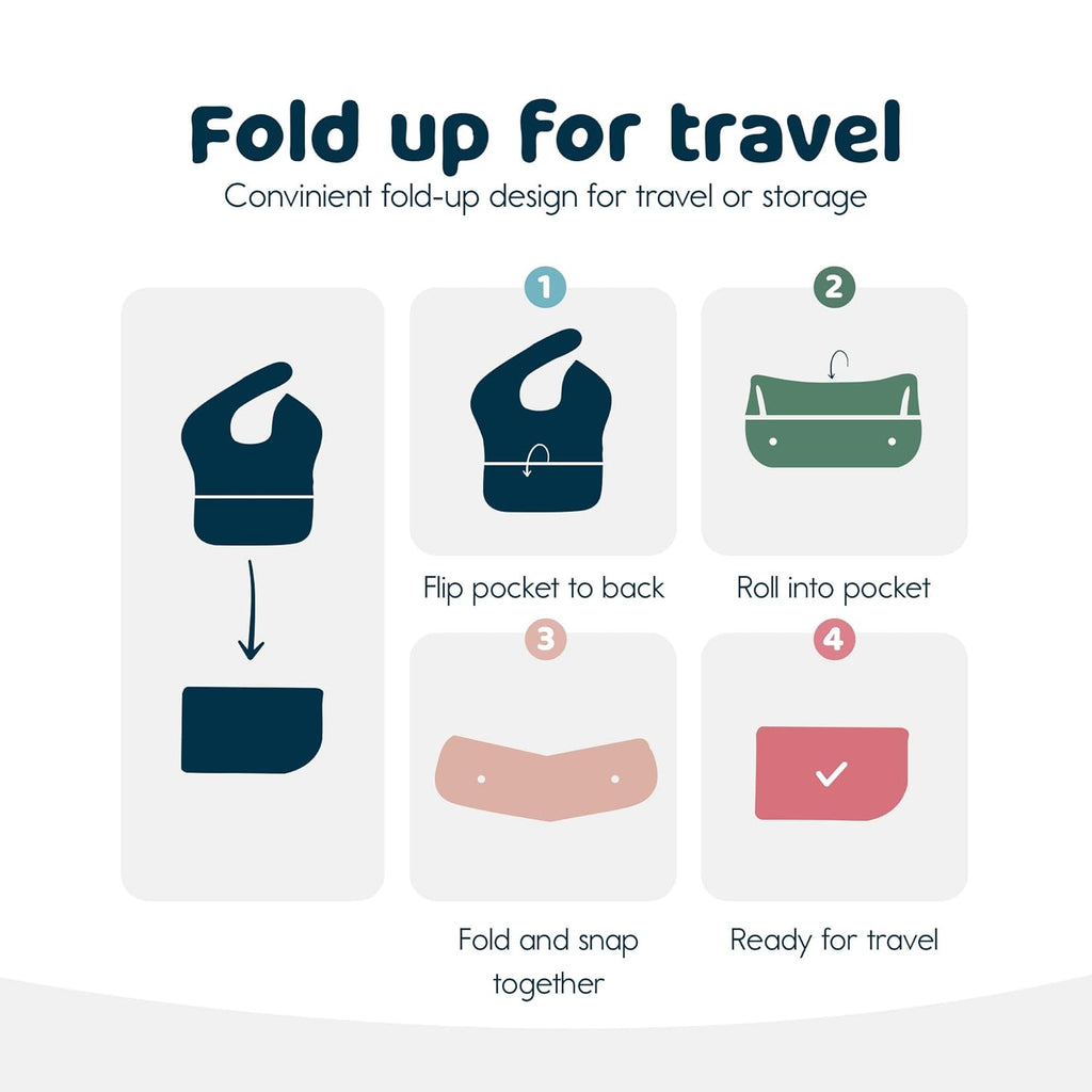 Mess-Proof Baby Bibs for Eating | Waterproof, Wipeable Toddler Bibs with Catch-All Pocket | Feeding Bibs for Girls & Boys(3 Pack,Slate, Olive)