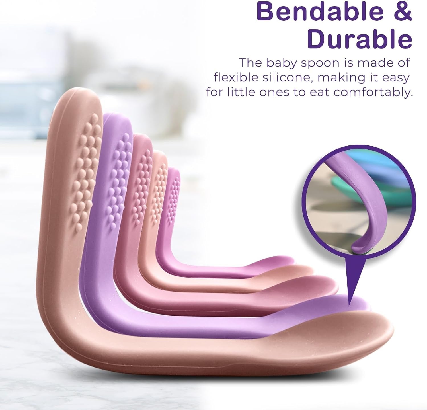 First Stage Silicone Baby Spoon - Self Feeding Utensils for Infants - Soft & Gentle on Gums - BPA Free Set (Pastel2)