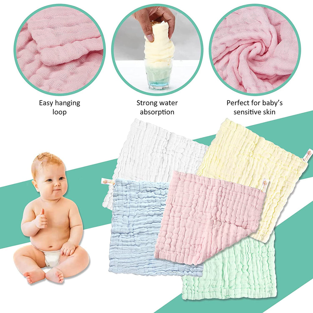Soft Newborn Essentials - Muslin Washcloths & Towels for Sensitive Skin - 10 Pack, 10X10 Inches - Baby Register Shower Gift