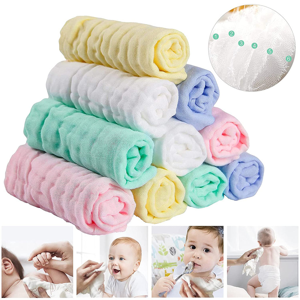 Soft Newborn Essentials - Muslin Washcloths & Towels for Sensitive Skin - 10 Pack, 10X10 Inches - Baby Register Shower Gift