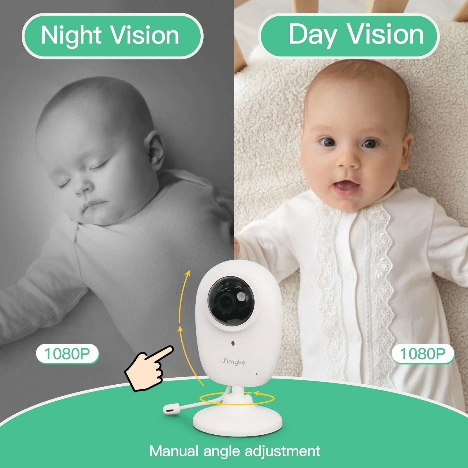 Smart Video Baby Monitor,1080P Baby Room Camera, APP Control,Wifi On/Off Switch,Ai Detection, Cry Monitor and Lullabies, HD Night Vision, Two-Way Audio, Cloud & SD Card Storage