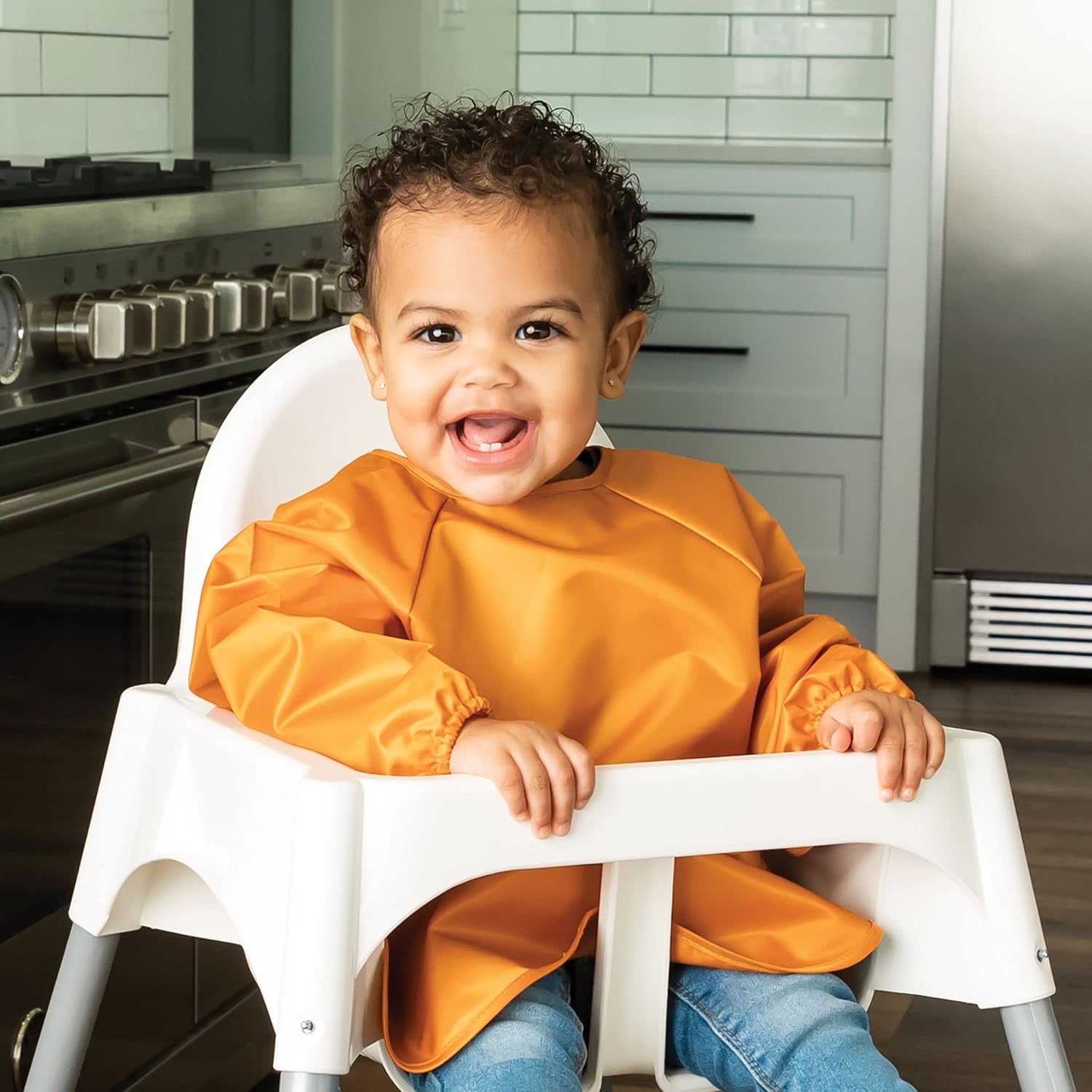 Long Sleeve Bib for Babies & Toddlers | 2-Pack Waterproof Smock Bib for Eating | Machine Washable & Mess-Proof Feeding Essentials | Newborn Shower Gift (Sand Cinnamon,2-4Y)