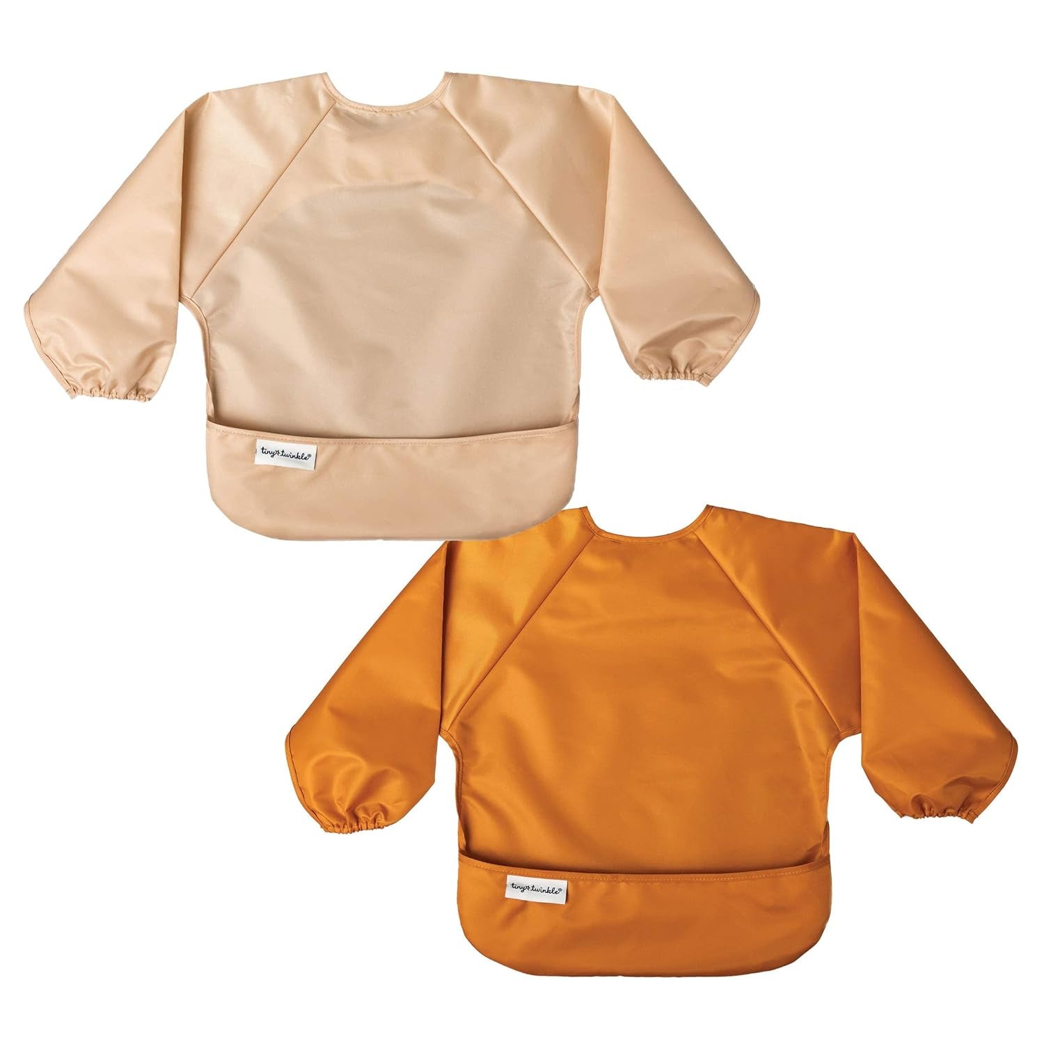 Long Sleeve Bib for Babies & Toddlers | 2-Pack Waterproof Smock Bib for Eating | Machine Washable & Mess-Proof Feeding Essentials | Newborn Shower Gift (Sand Cinnamon,2-4Y)