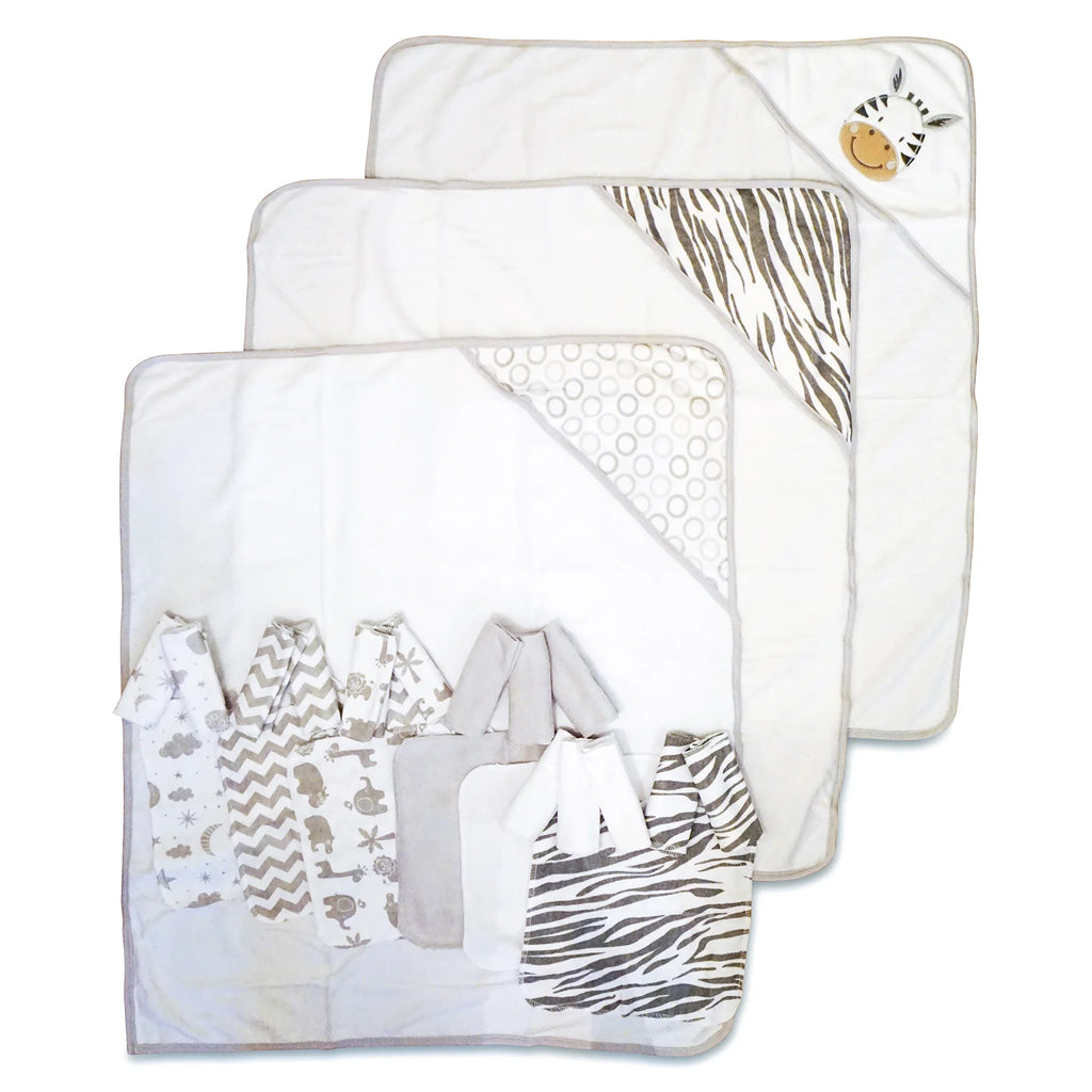 Bath Hooded Towels & Washcloths Set for Babies, 23-Piece Gift Set, White Zebra
