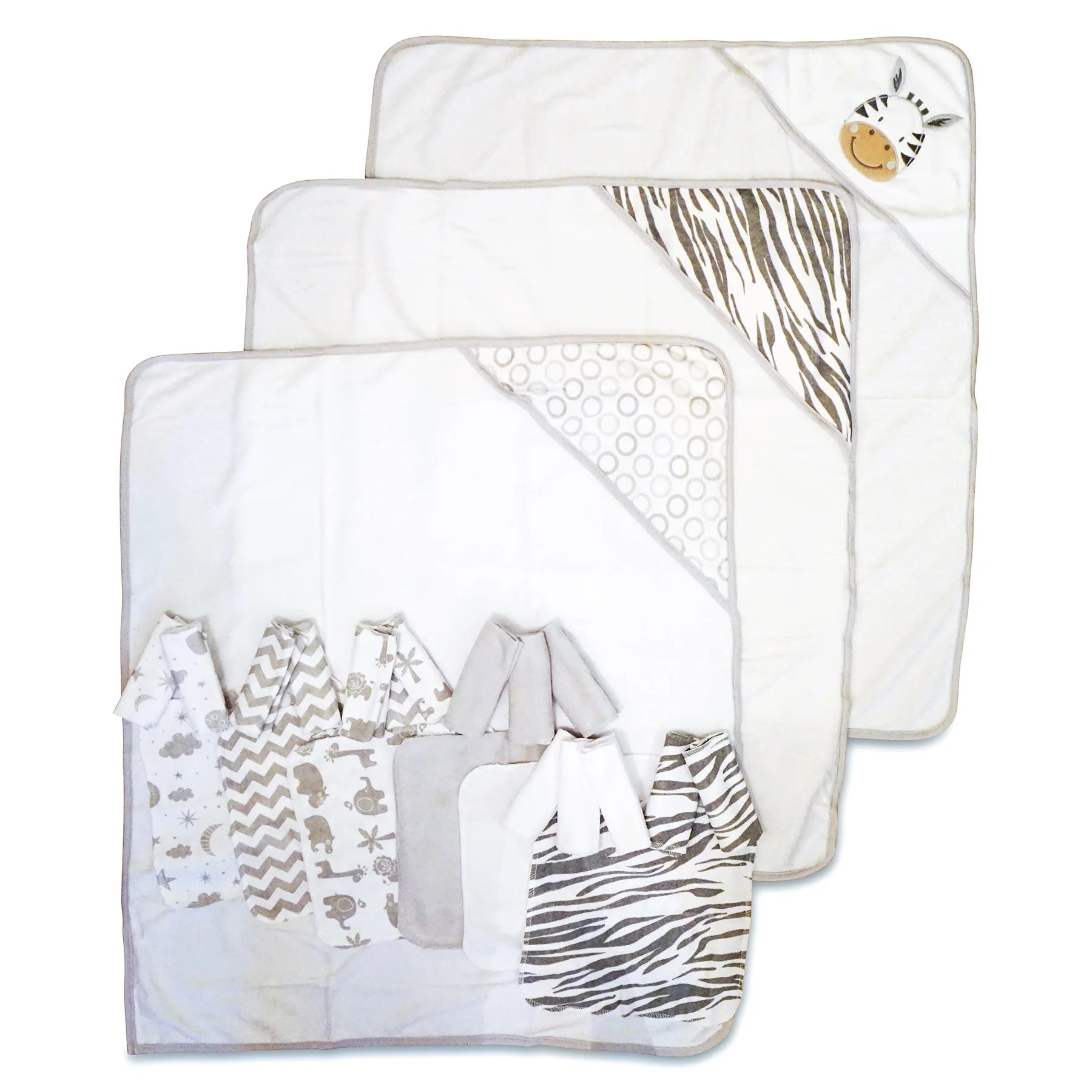 Bath Hooded Towels & Washcloths Set for Babies, 23-Piece Gift Set, White Zebra