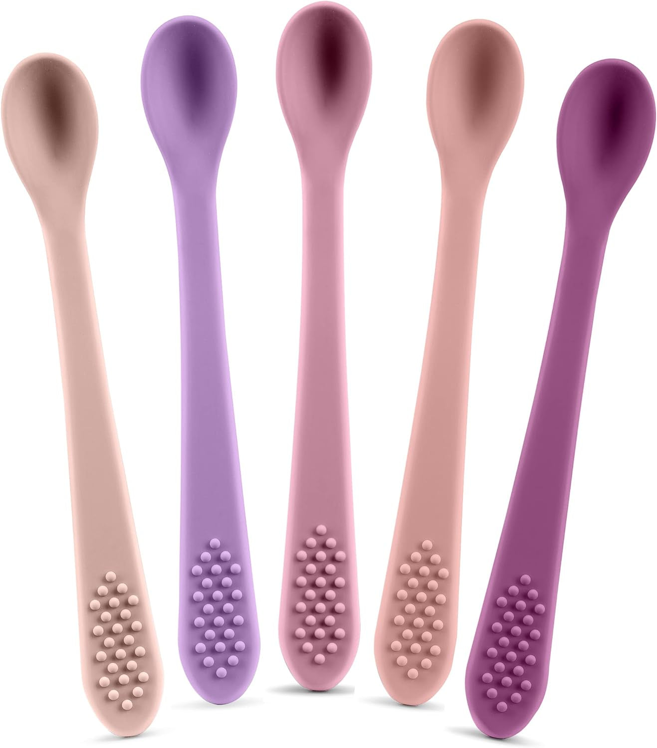 First Stage Silicone Baby Spoon - Self Feeding Utensils for Infants - Soft & Gentle on Gums - BPA Free Set (Pastel2)