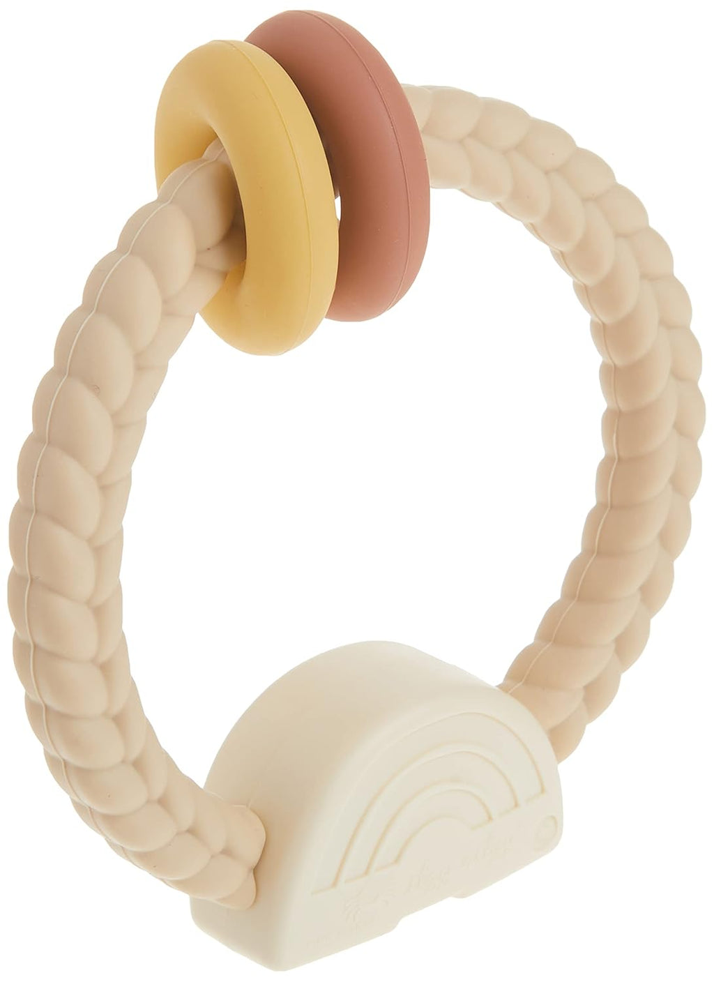 Silicone Teether with Rattle; Rattle Teether Features Rattling Sound, Two Silicone Teething Rings and Raised Texture to Soothe Gums; Ages 3 Months and up (Neutral Rainbow)