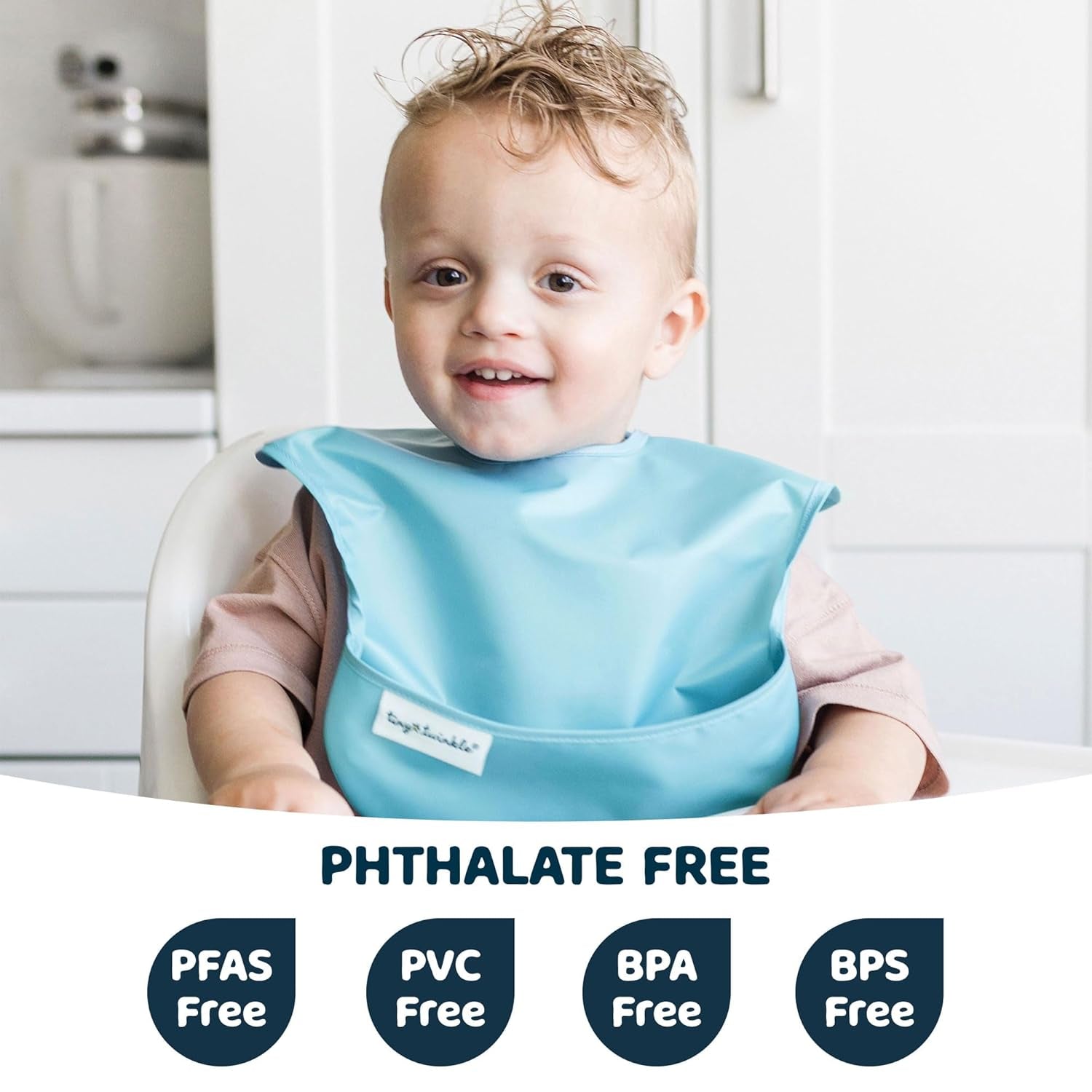 Mess-Proof Baby Bibs for Eating | Waterproof, Wipeable Toddler Bibs with Catch-All Pocket | Feeding Bibs for Girls & Boys(3 Pack,Slate, Olive)