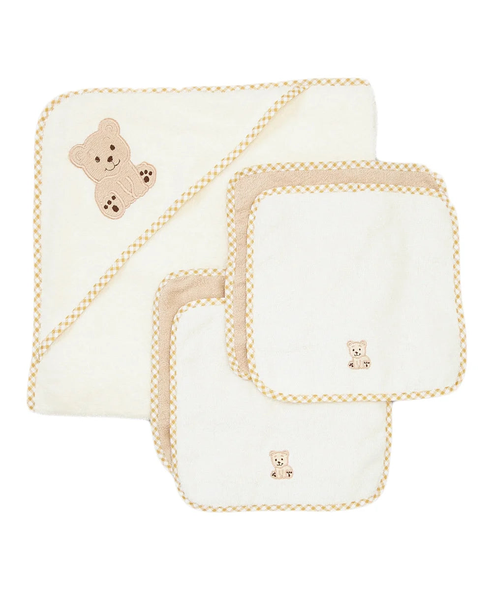 Baby Cotton Terry Hooded Towel & Washcloth Bath Shower Set for Newborns and Infants, 5 Piece Set, Brown Bear